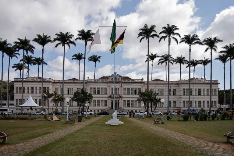 Estatais no centro da escolha sobre o tamanho do Estado brasileiro Edifício público municipal brasileiro cercado por palmeiras e bandeiras nacionais sob céu nublado